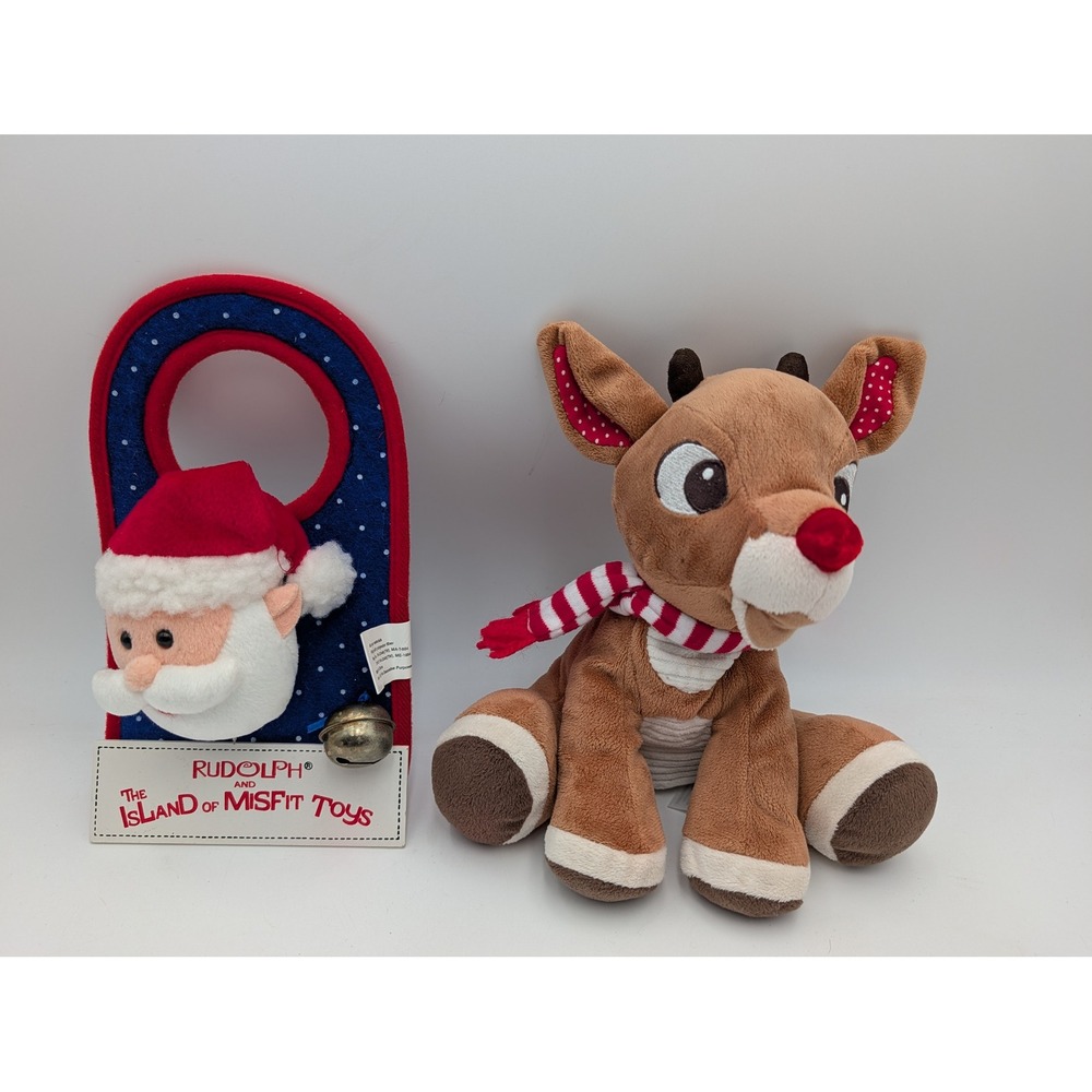Rudolph Red Nosed Reindeer Plush Santa Door Hanger Lot Brown Red Kids Preferred